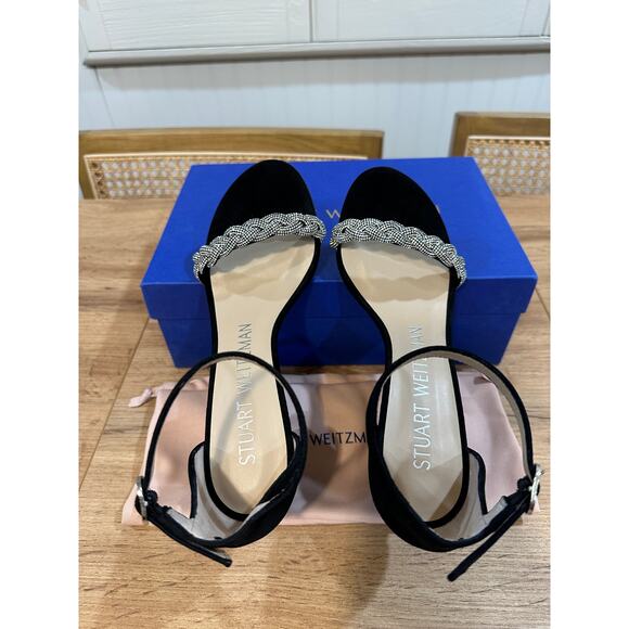 Stuart Weitzman Nearlynude Highshine Sandal Black Suede Sz 7 NIB Elegant Dressy - Picture 8 of 12